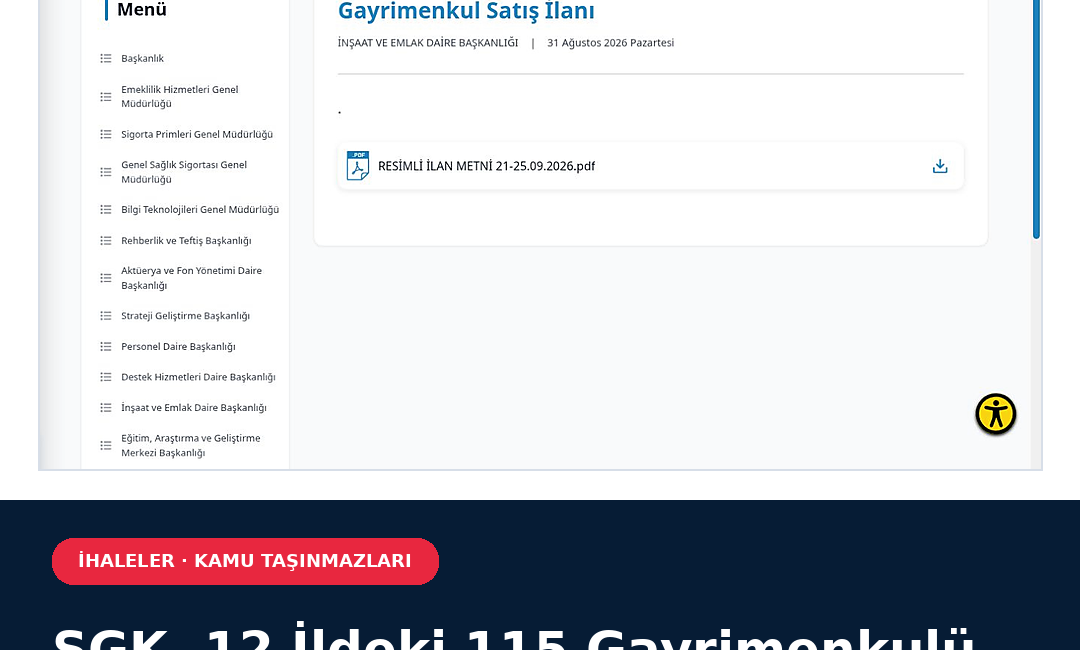 Sosyal Güvenlik Kurumu; arsa, iş yeri, mesken, turizm tesisi ve